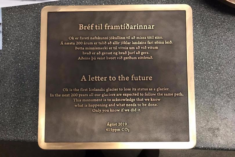 Okjökull glacier commemorative plaque